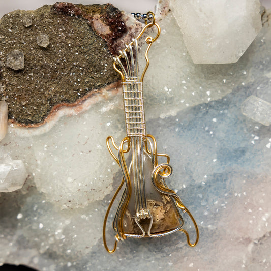 Garden Quartz Guitar Wire Wrap Pendant, 3.5 Inch, Manifestation