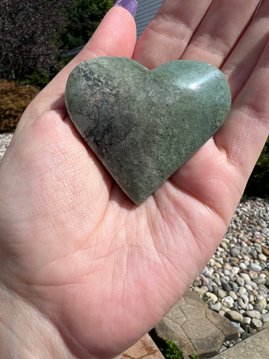 Moss Agate Puffy Heart