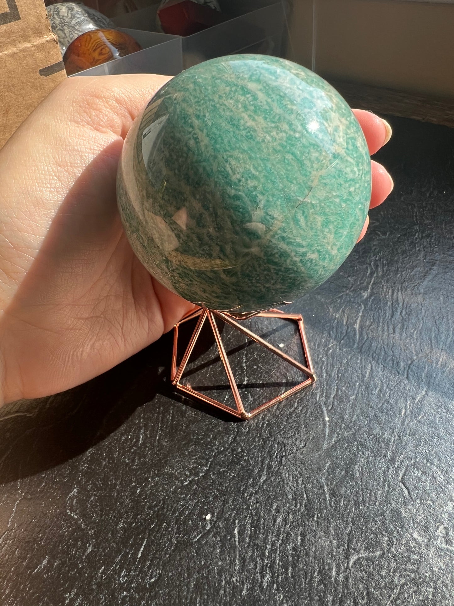 Large Amazonite Sphere with Copper Stand