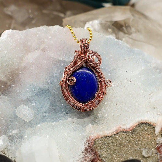 Lapis Lazuli Wire Wrap Pendant, 2.05 Inch, Third Eye Wisdom