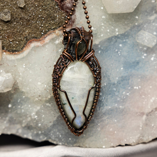 Moonstone Wire Wrap Pendant - Large (2.75 inch)