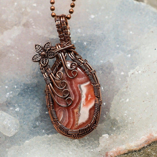 Rhodochrosite Wire Wrap Pendant, 2.45 Inch, Pink Heart Chakra