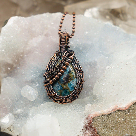 Sea Sediment Jasper Wire Wrap Pendant, Ocean Patterns Balance