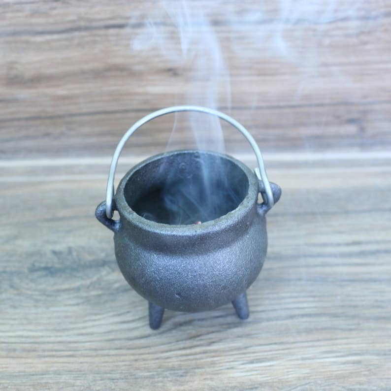 Triple Moon Mini Cast Iron Cauldron 3.5 inch with Lid