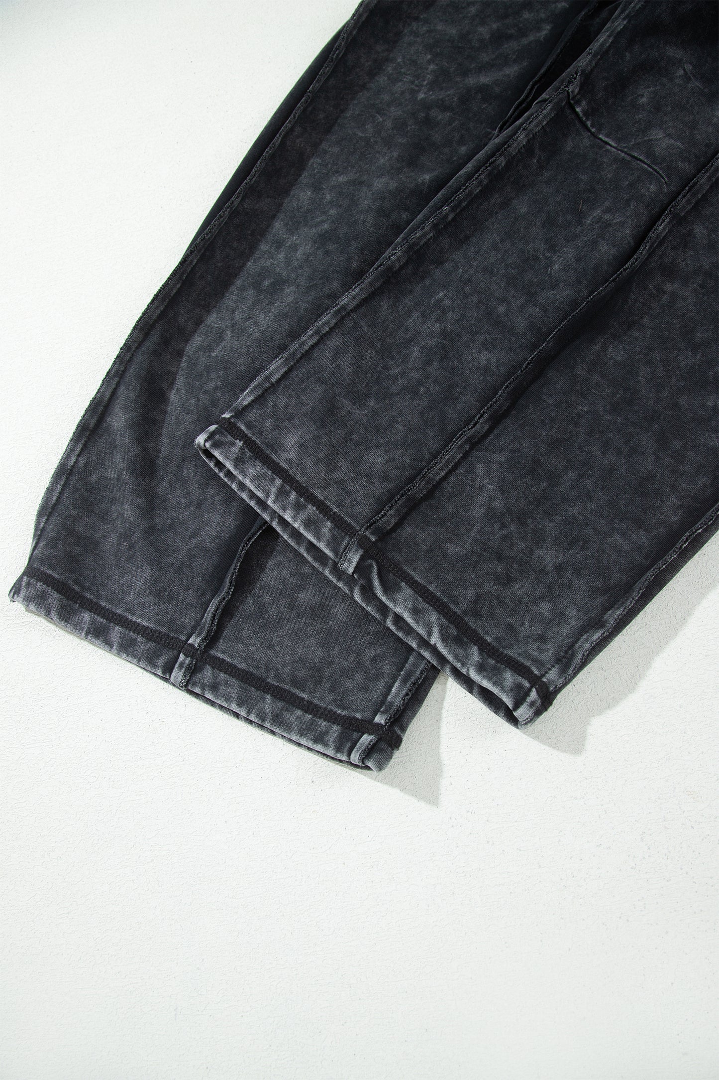 Black Mineral Wash Raw Seam Drawstring Elastic Waist Barrel Pants