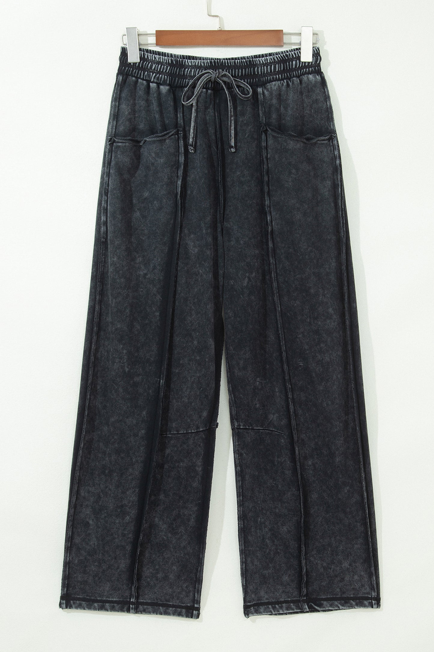 Black Mineral Wash Raw Seam Drawstring Elastic Waist Barrel Pants