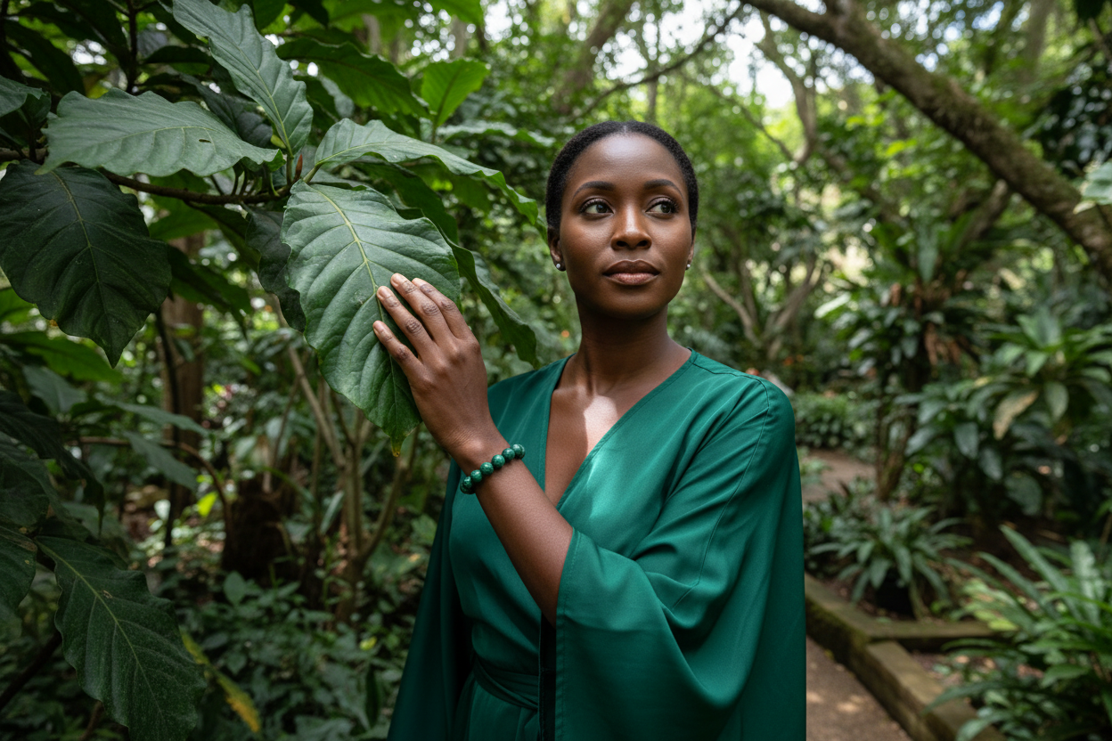 Natural Malachite Round Bead Bracelet - Abundant Love