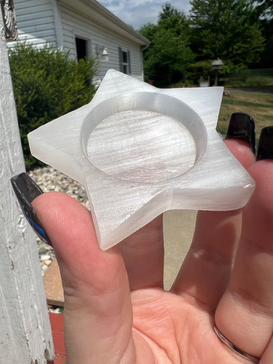 Selenite Star Bowl/Candle Holder