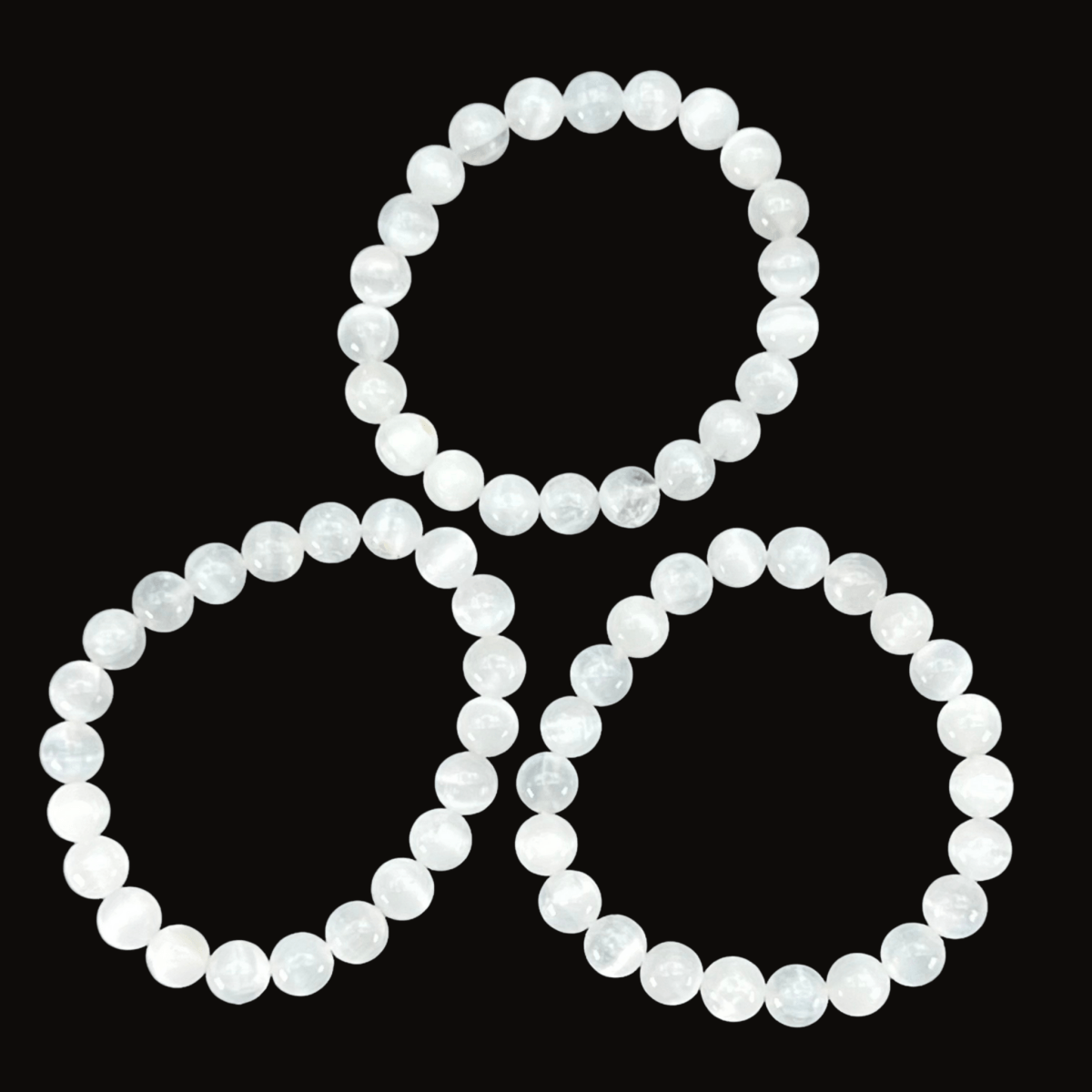 Selenite Round Bead Stretch Bracelet (8 mm)